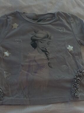 Frozen Disney Girls' 4T Grey Long Sleeve Elsa Graphic Tee with Silver Stars